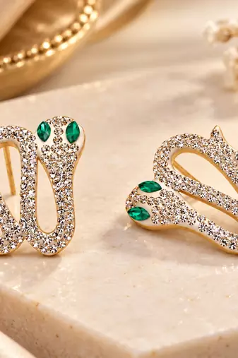 Anti-tarnish, gold-tone finish, pave crystal setting, stud back closure, statement jewellery