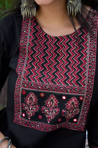 women ethnic motifs printed regular mirror work  cotton kurta with trousers & with dupatta