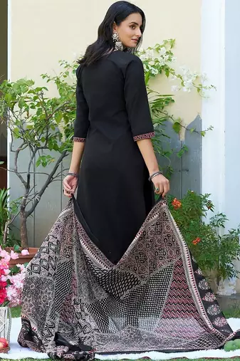women ethnic motifs printed regular mirror work  cotton kurta with trousers & with dupatta