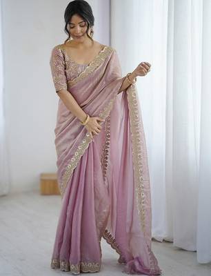 Purple purple embellished tissue sarees 4