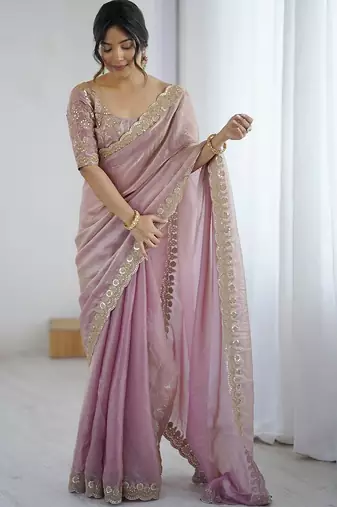Purple purple embellished tissue sarees