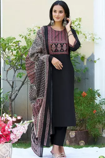 women ethnic motifs printed regular mirror work  cotton kurta with trousers & with dupatta