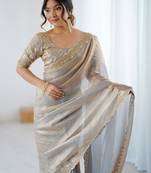 Beige beige embellished tissue sarees