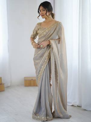 Beige beige embellished tissue sarees 2