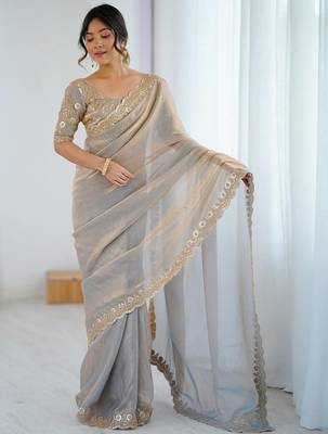 Beige beige embellished tissue sarees 3