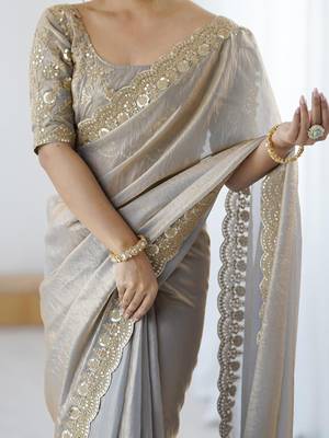 Beige beige embellished tissue sarees 5