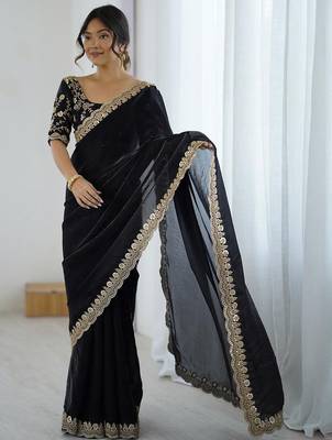 Black black embellished satin sarees 1