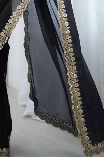 Black black embellished satin sarees