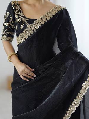 Black black embellished satin sarees 5