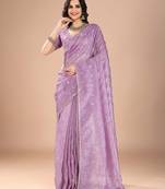 Purple floral sequinned organza saree