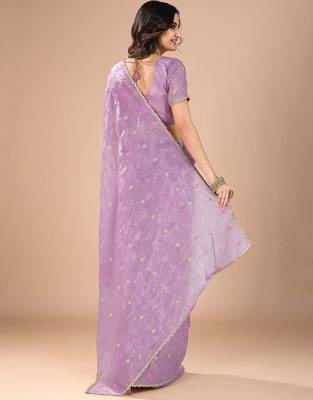 Purple floral sequinned organza saree 3