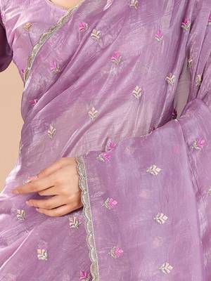 Purple floral sequinned organza saree 5