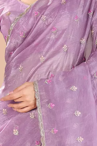 Purple floral sequinned organza saree