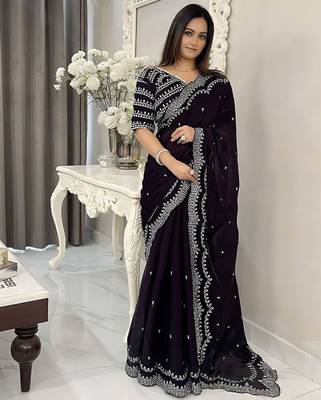 Purple floral silk blend saree 1