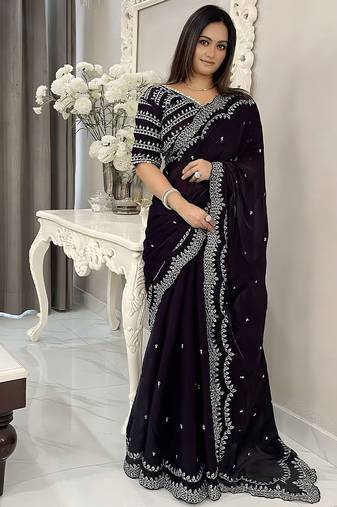 Purple floral silk blend saree