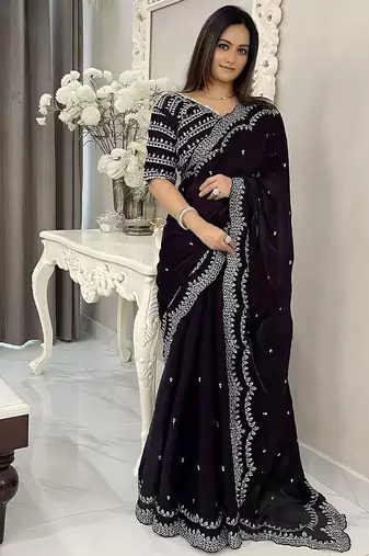 Purple floral silk blend saree