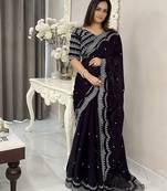 Purple floral silk blend saree