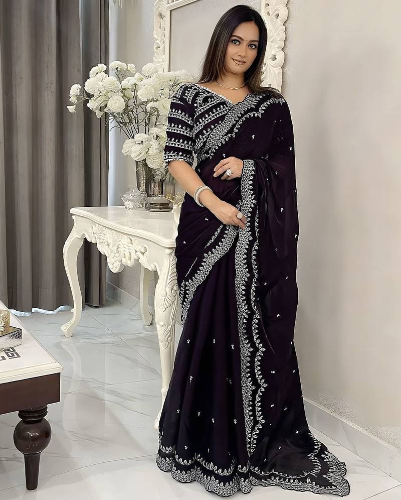 Purple floral silk blend saree