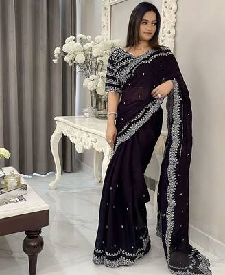 Purple floral silk blend saree 2
