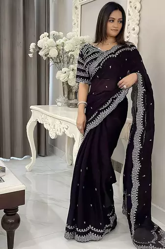 Purple floral silk blend saree