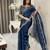 Teal women embellished beads and stones saree
