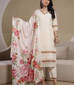 women floral embroidered regular thread work  cotton kurta with trousers & with dupatta
