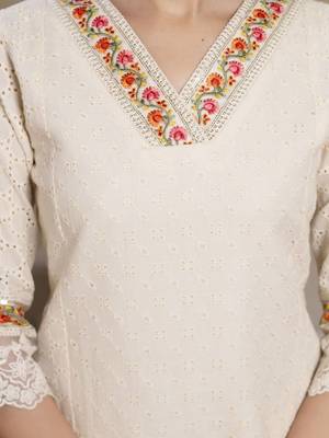 women floral embroidered regular thread work  cotton kurta with trousers & with dupatta 3