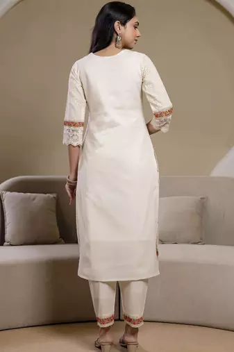 women floral embroidered regular thread work  cotton kurta with trousers & with dupatta