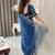 Teal women embellished beads and stones saree