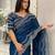 Teal women embellished beads and stones saree