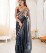 Blue embellished zari tissue heavy work saree