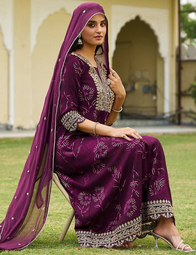 women ethnic motifs printed regular mirror work kurta with trousers & with dupatta