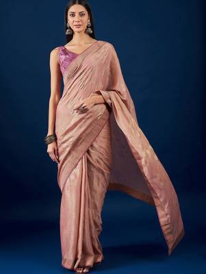 Beige beige & gold-toned ethnic motifs printed zari  chiffon saree 1