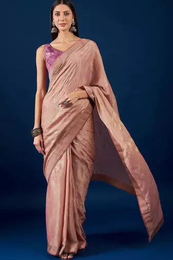 Beige beige & gold-toned ethnic motifs printed zari  chiffon saree