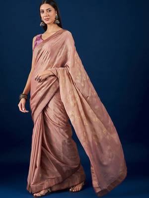 Beige beige & gold-toned ethnic motifs printed zari  chiffon saree 2