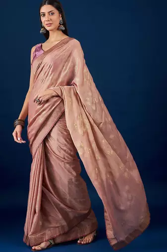 Beige beige & gold-toned ethnic motifs printed zari  chiffon saree