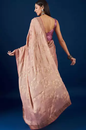 Beige beige & gold-toned ethnic motifs printed zari  chiffon saree