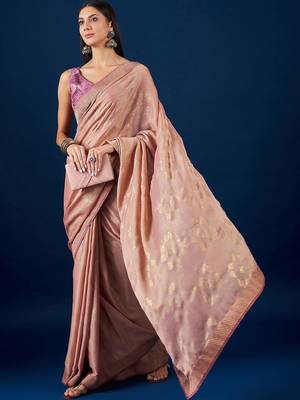 Beige beige & gold-toned ethnic motifs printed zari  chiffon saree 4