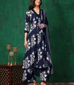 women floral printed & embroidered sequinned kurta with trousers & dupatta