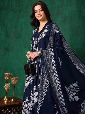 women floral printed & embroidered sequinned kurta with trousers & dupatta 6