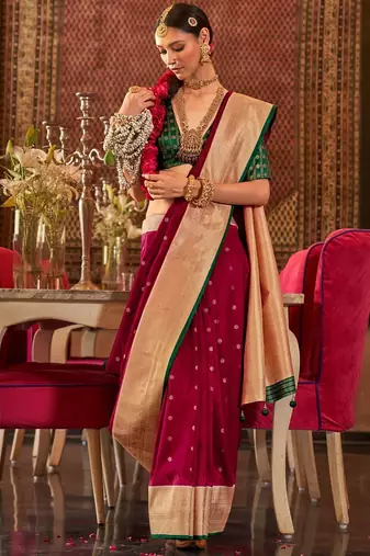 Pink ethnic motifs jaali silk blend banarasi saree