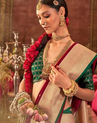 Pink ethnic motifs jaali silk blend banarasi saree 2