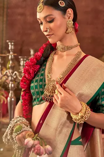 Pink ethnic motifs jaali silk blend banarasi saree