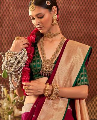 Pink ethnic motifs jaali silk blend banarasi saree 3