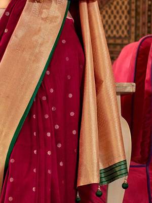 Pink ethnic motifs jaali silk blend banarasi saree 5