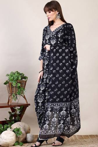 women ethnic motifs printed a-line kurta with trouser & dupatta