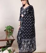 women ethnic motifs printed a-line kurta with trouser & dupatta