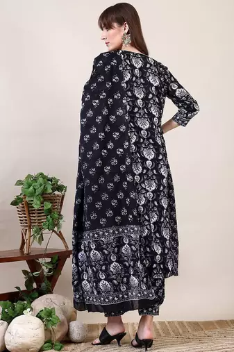 women ethnic motifs printed a-line kurta with trouser & dupatta