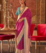 Pink woven design zari silk blend banarasi saree