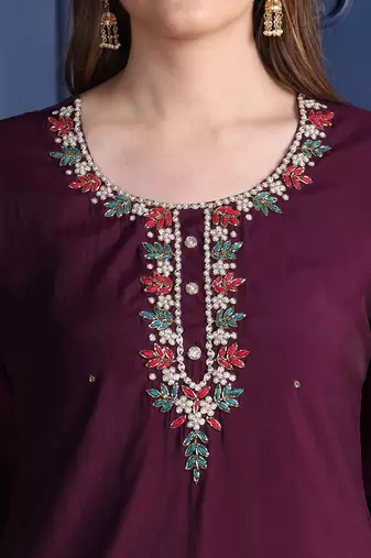 embroidered thread work chanderi cotton kurta with trousers & dupatta